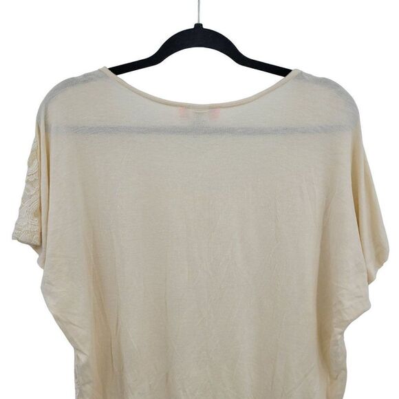 Vintage 80s Lace L Vanilla See Through Front Stretch High-low Jersey Knit Back - Picture 9 of 13